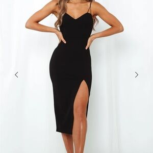 Hello Molly Black Spaghetti Strap Midi Dress with High Side Slit